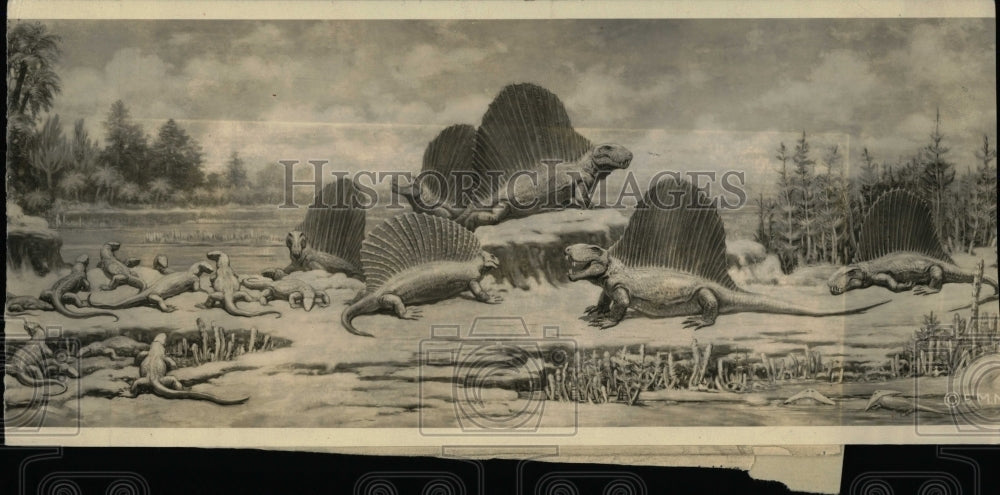 Press Photo Paleonic Reptiles Painting Field Museum - RRW91897 - Historic Images