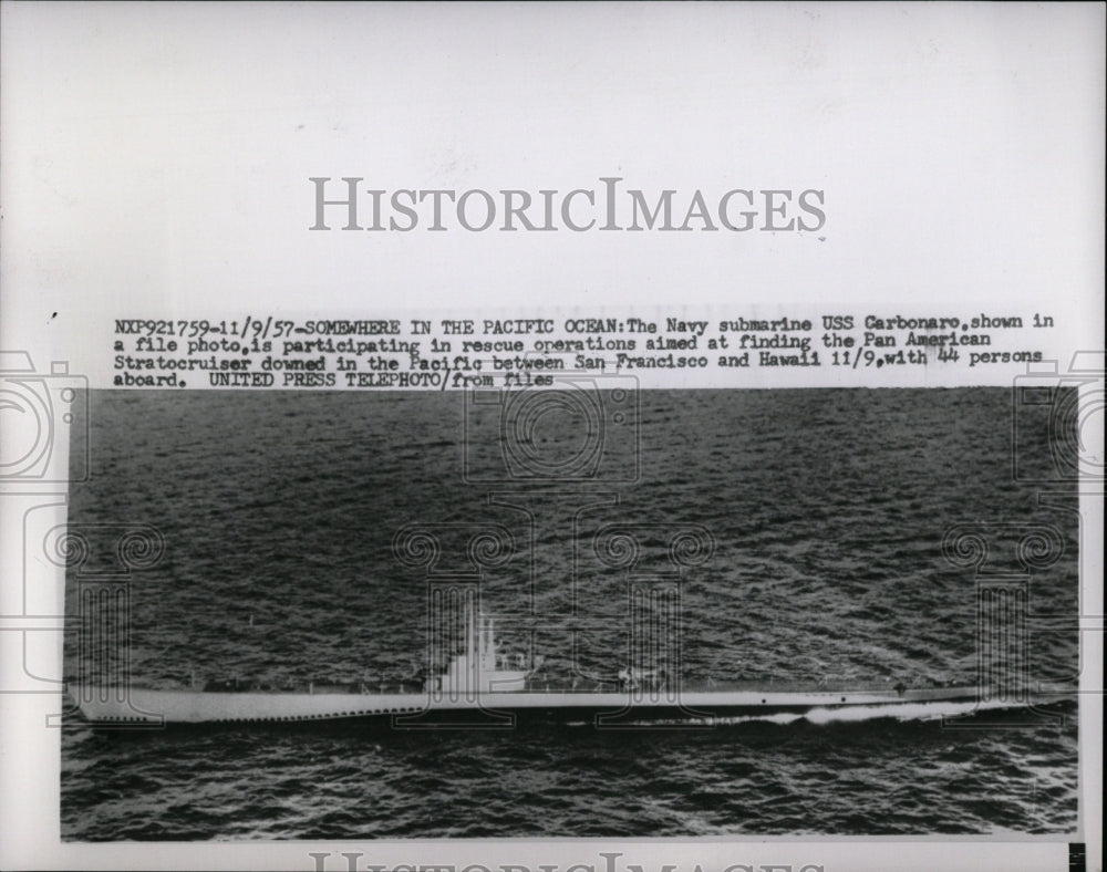 1957 Press Photo Navy submarine USS Carbonaro American - RRW93367 - Historic Images