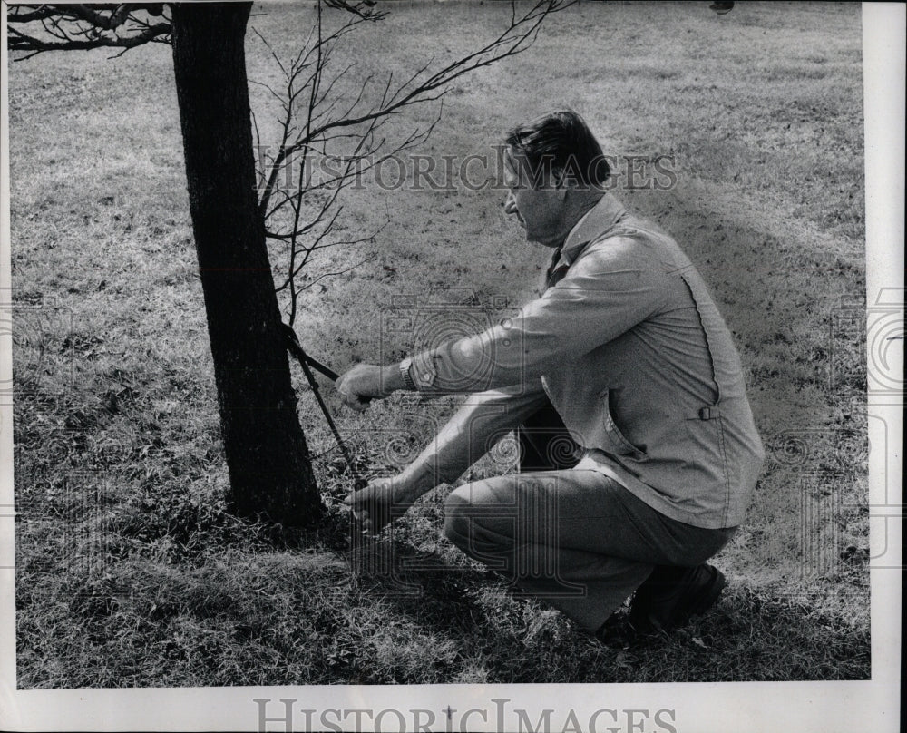 1977 Press Photo Tony Tyznik uses lopping shears to pru - RRW93917 - Historic Images