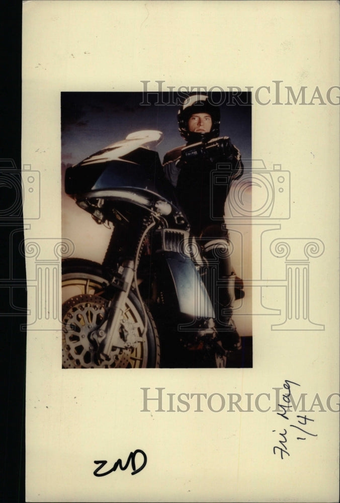 1985 Press Photo Street Hawk TV Program Race Bike Man - RRW96271 - Historic Images