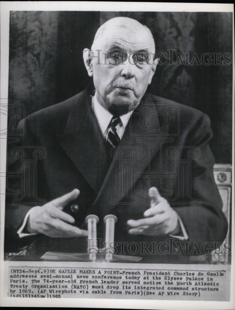 1965 Press Photo French President Charles de Gaulle - RRW98627 - Historic Images