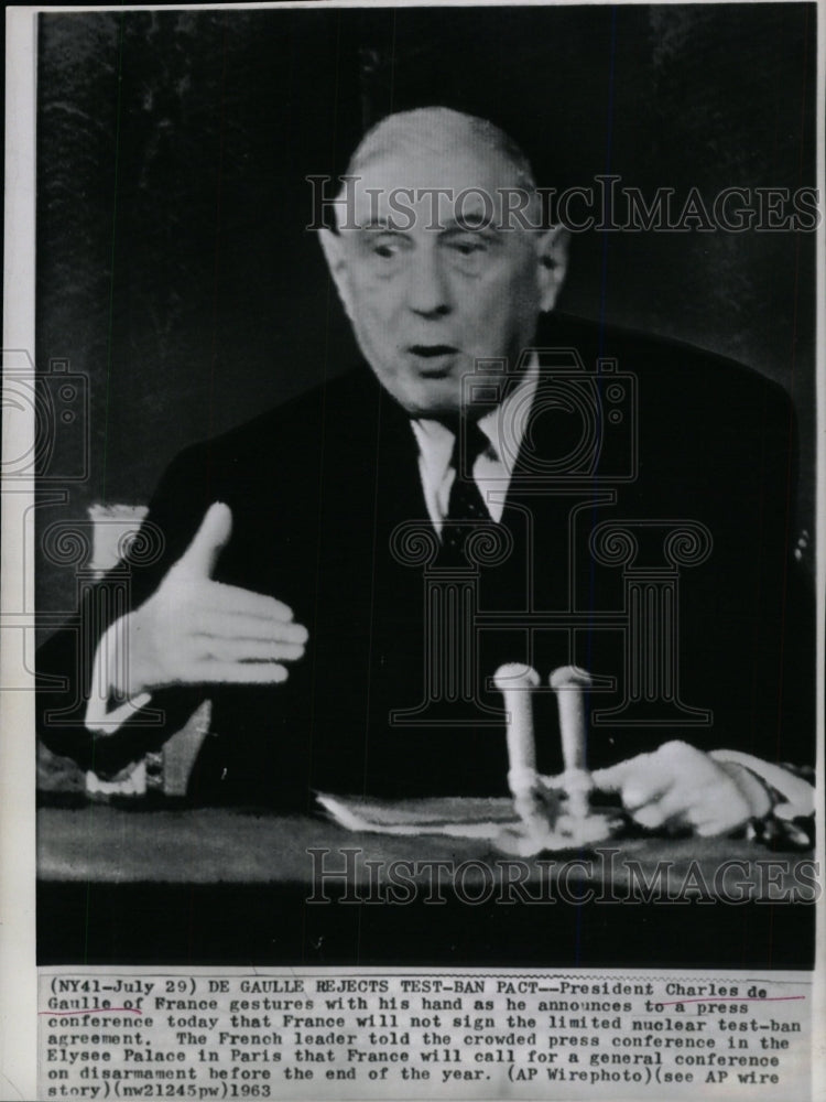 1963 Press Photo President Charles de Gaulle of France - RRW98633 - Historic Images