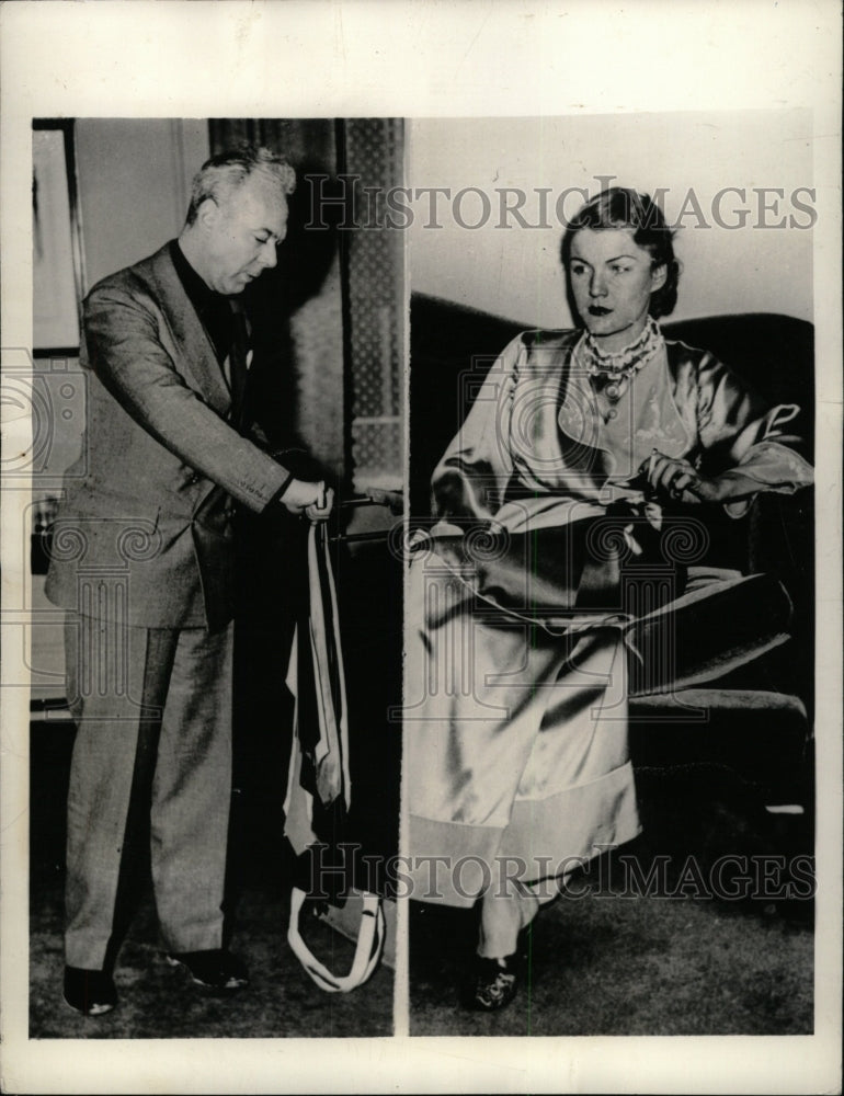 1936 Press Photo Playboy Manville Leaving Upset House - RRW98885 - Historic Images