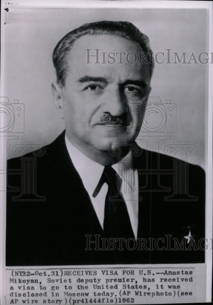 1962 Press Photo Anastas Mikoyan Soviet Deputy Premier - RRW99043 - Historic Images