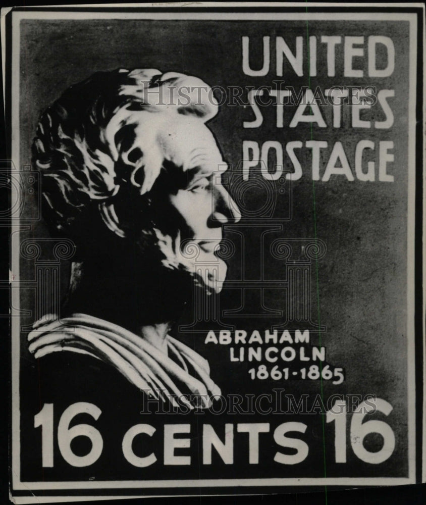 Press Photo 16 cent stamp featuring Abraham Lincoln - RRW99071 - Historic Images