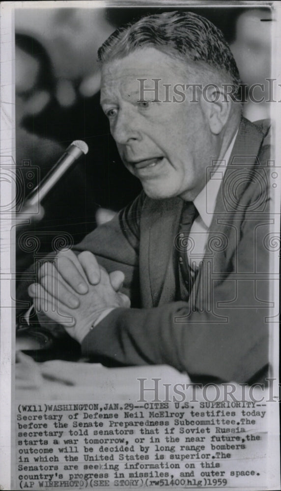 1959 Press Photo Secy Defense McElroy Testifying Senate - RRW99473 - Historic Images