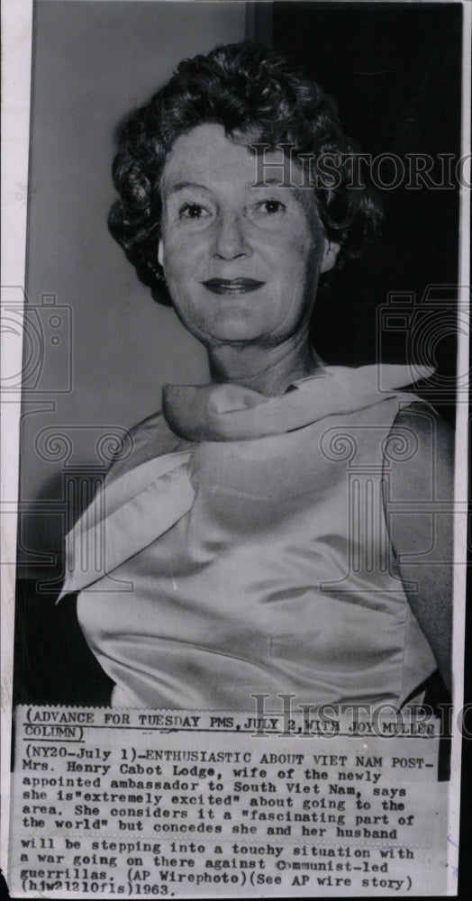 1963 Press Photo Mrs. Henry Cabot Lodge wife of U.S. am - RRW99493 - Historic Images