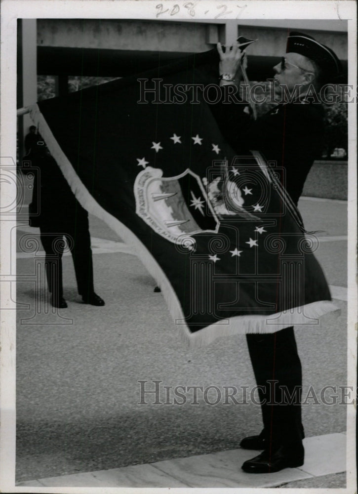 1970 Press Photo Gen Meyer Tying Ribbon Flag Ceremony - RRW99777 - Historic Images