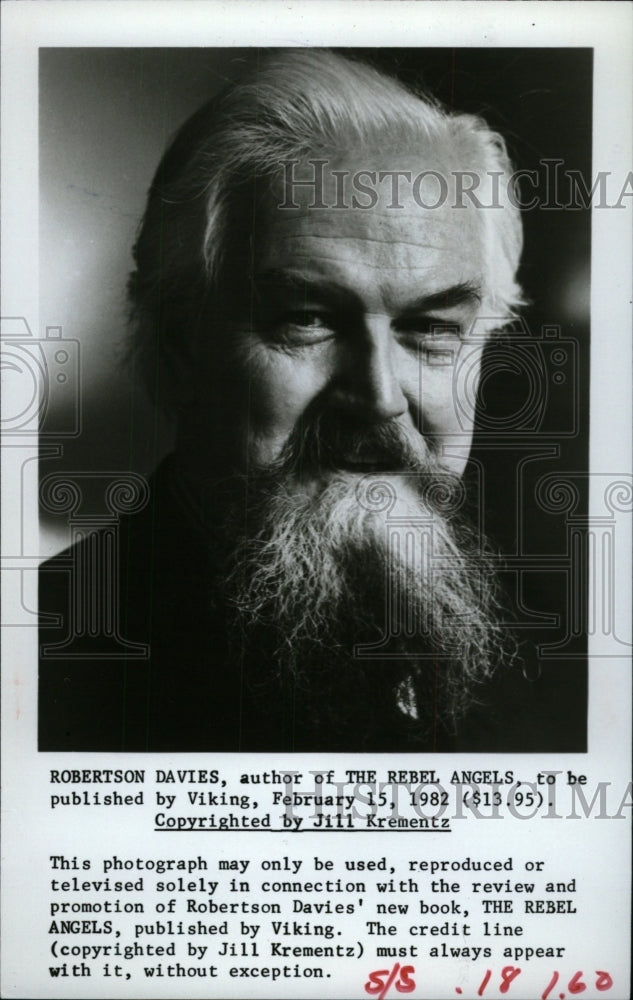 1982 Press Photo Robertson Davies Author Rebel Angels - RRW99819 - Historic Images