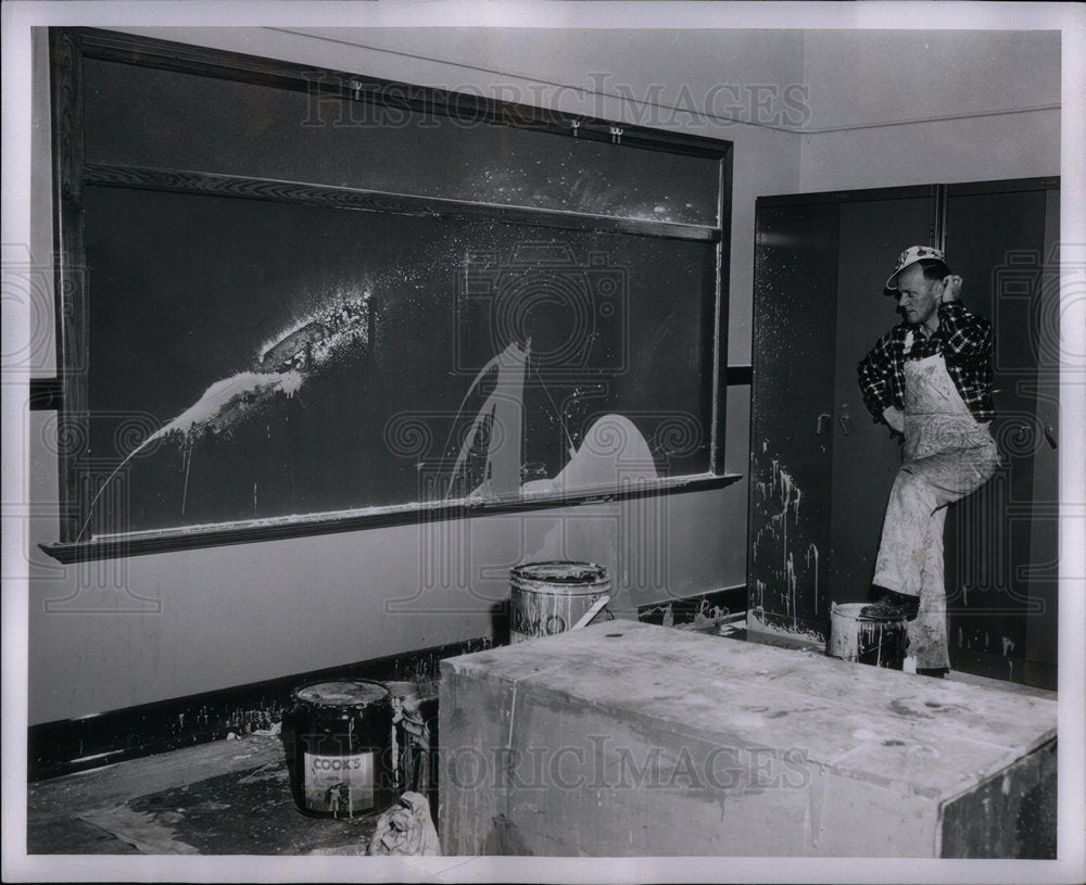 1953 Will Jensen Painting the school. - Historic Images