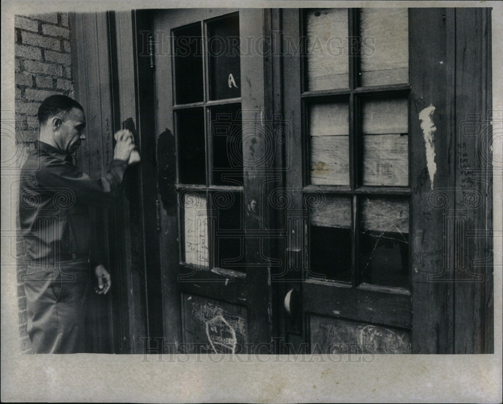 1967 Custodian, Calvin Dykes Cleans Door - Historic Images