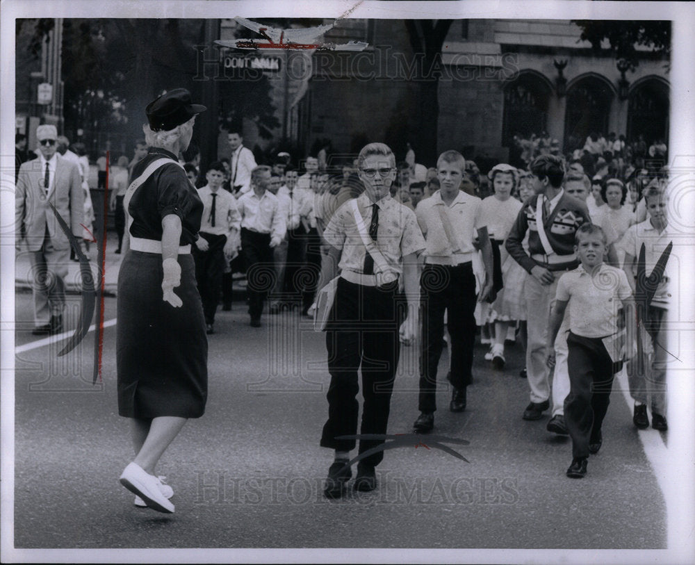 1961 Detroit School Safety Crossing Guard - Historic Images