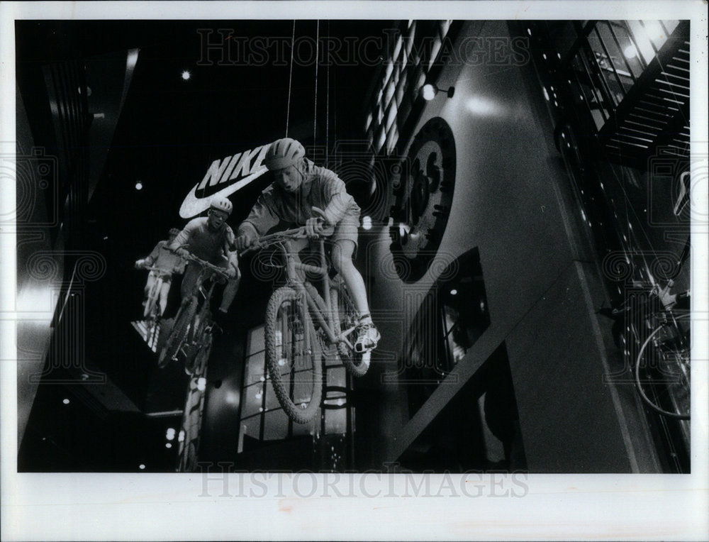 1992 Sculpture bicyclists race Nike Town-Historic Images