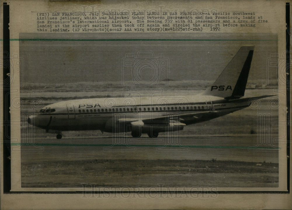1972 Press Photo Sacramento San Francisco Hijack plane - Historic Images
