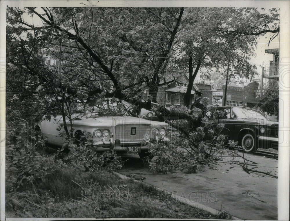 1961 Two Automobiles damaged winds hipped - Historic Images