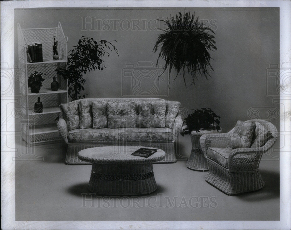 1981 Ratton Wicker Coffee Table Sofa Chair - Historic Images