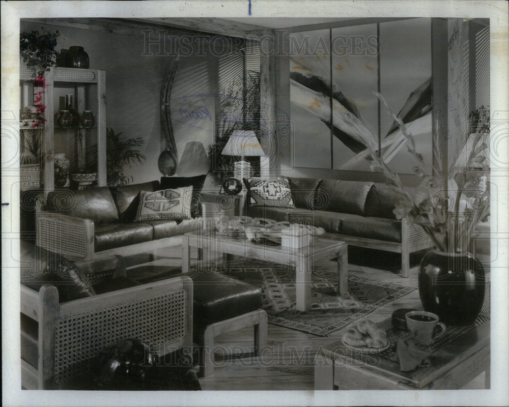 1978 Living Room Splashy Cornflower Walls - Historic Images