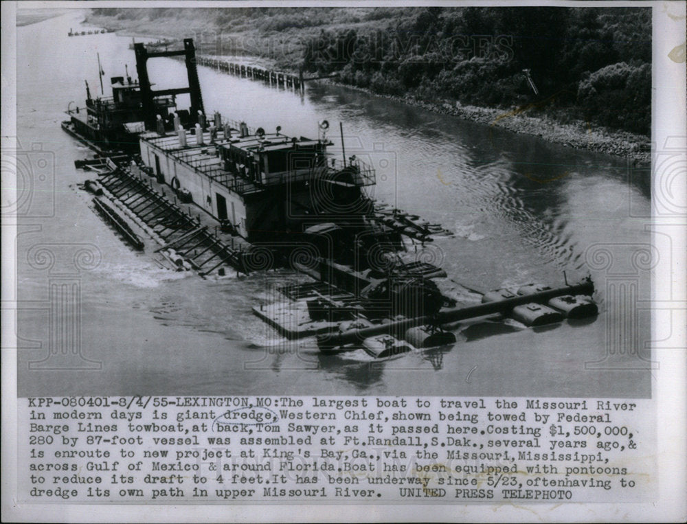 1955 Missouri River Large Boat Giant Dredge - Historic Images