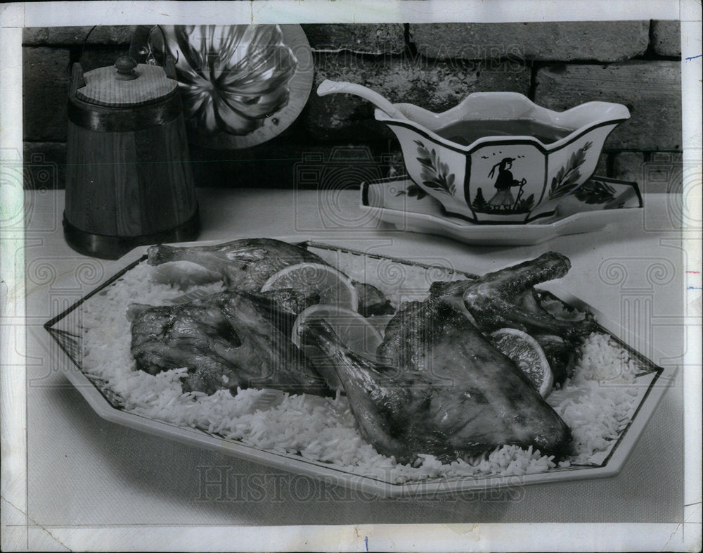 1967 Duckling L&#39;Orange on Orange Rice. - Historic Images