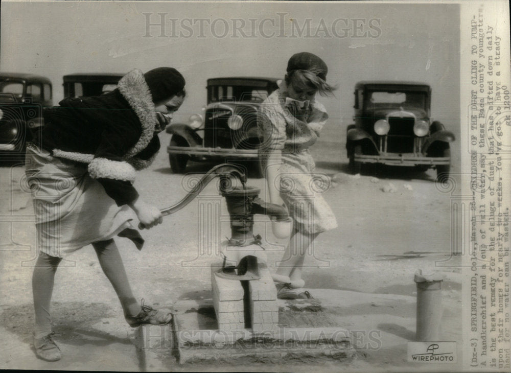 Children Handkerchief Dust Cup Well Water - Historic Images