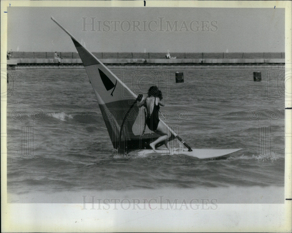 1984 Woman Windsurfing Lake Michigan - Historic Images