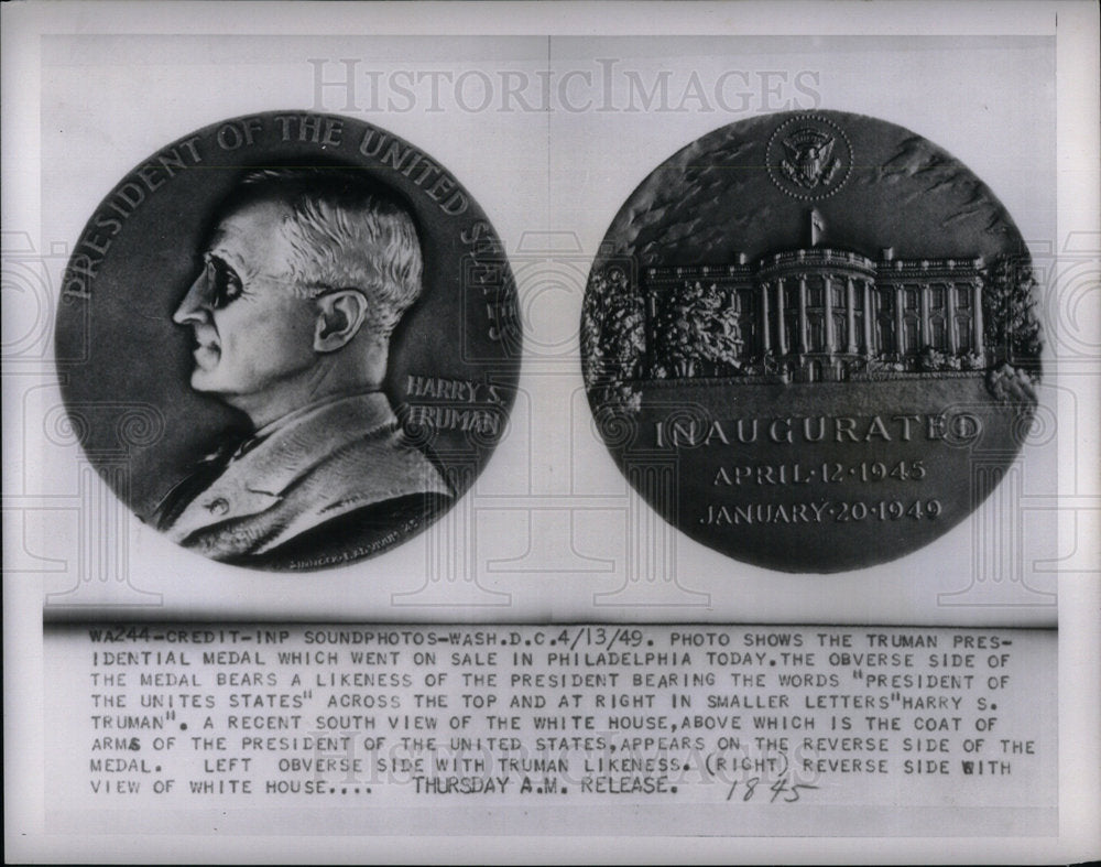 1949 Harry Truman Presidental Medal On Sale - Historic Images