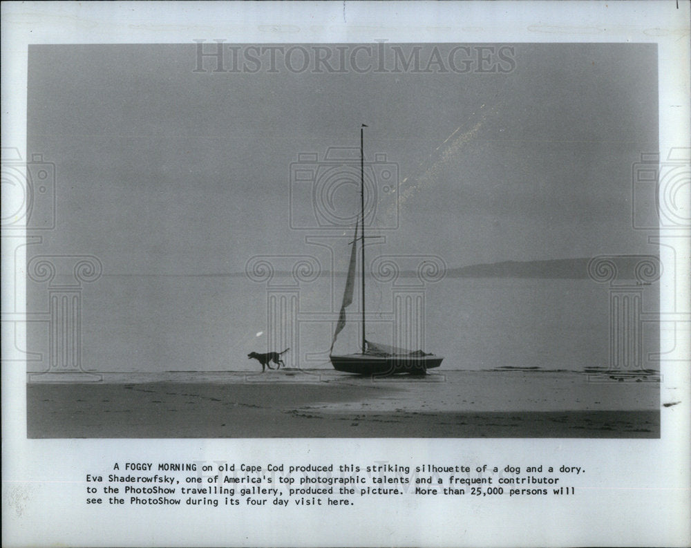 1982 Silhouette of a dog &amp; a dory, Cape Cod - Historic Images