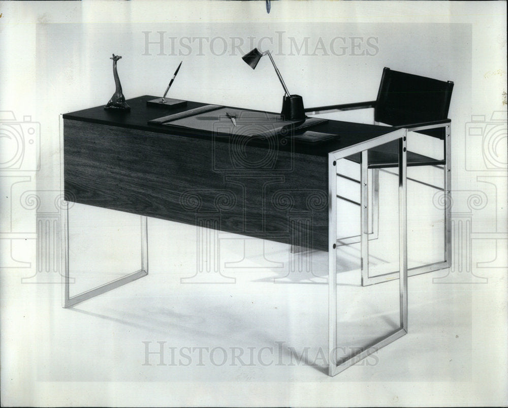 1972 Chrome &amp; Pecan Knockdown Desk - Historic Images