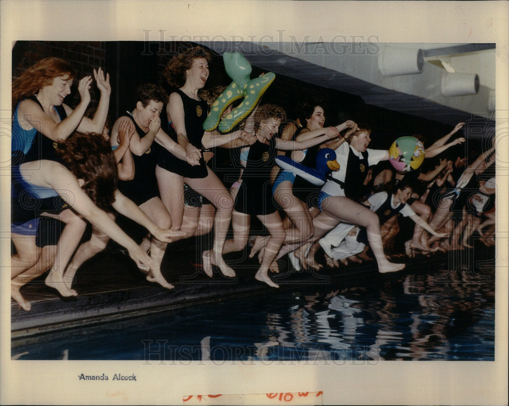 1990 Nurses Celebrate With A Swim - Historic Images