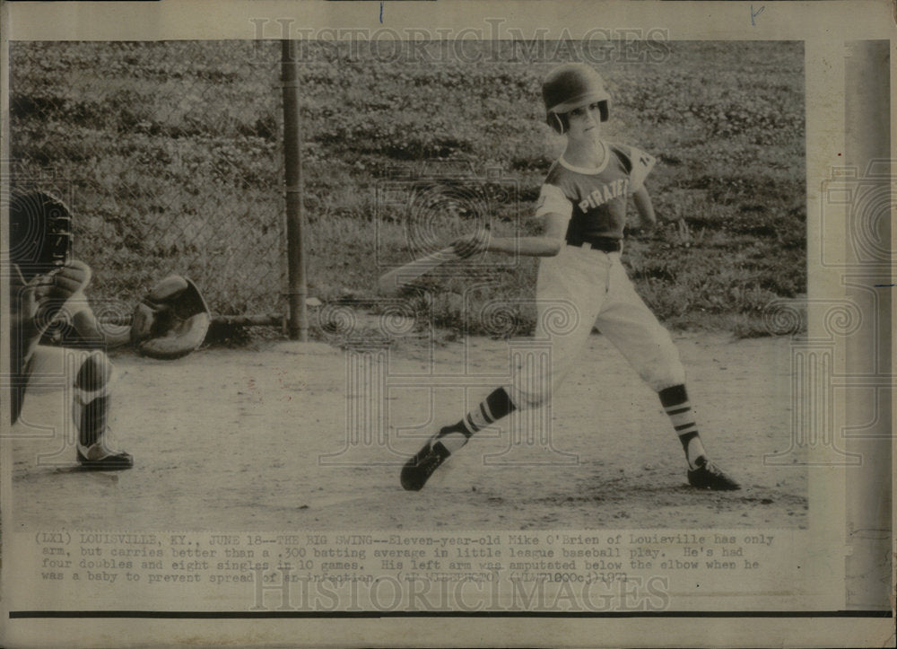 1971 Eleven-year-old Mike only arm baseball - Historic Images