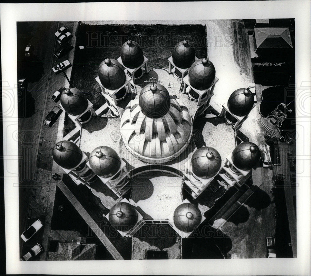 1977 St Josephs Church aerial view of domes - Historic Images