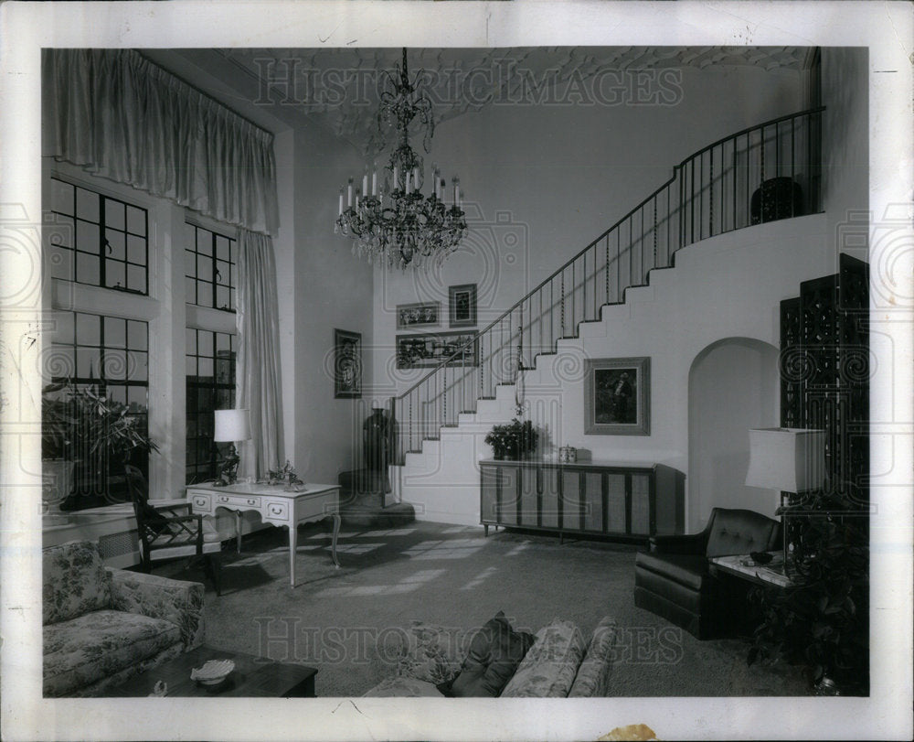 1962 High windows in duplex apartment. - Historic Images