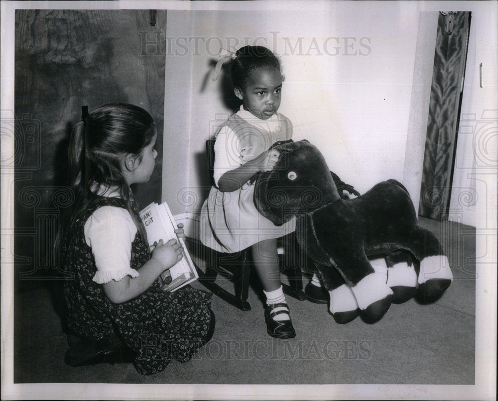 1968 Two Young Girls Playing Together - Historic Images