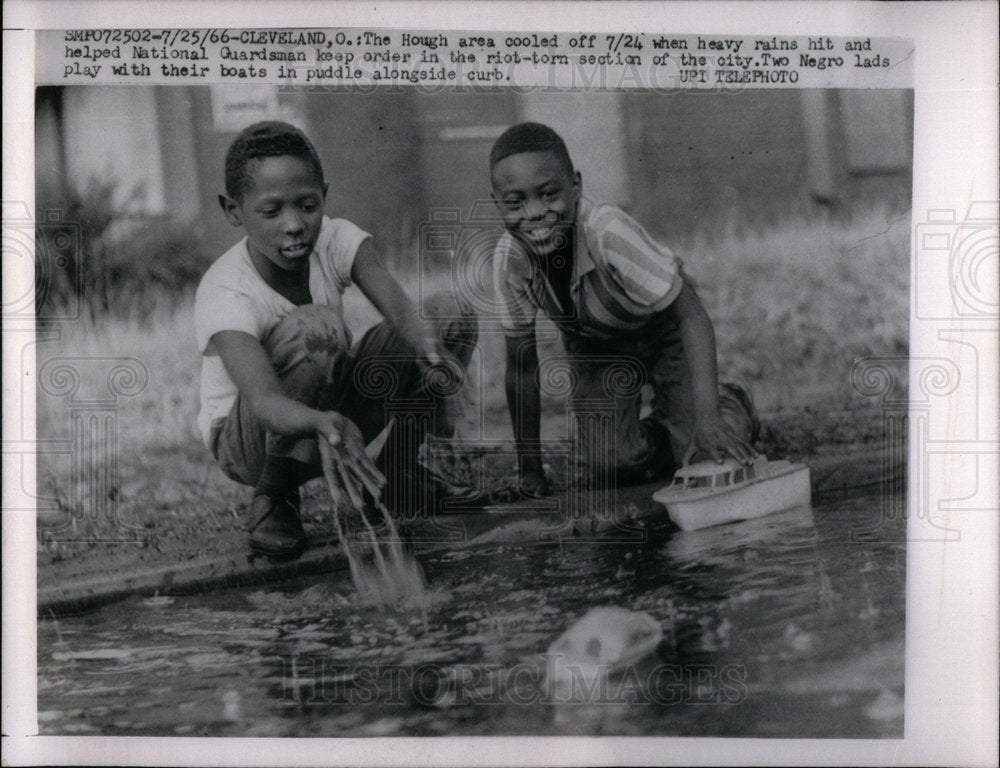1966 Two Small Boys Playing Flooded Streets - Historic Images
