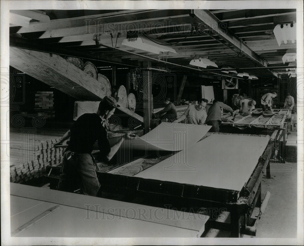 1956 Ceiling panels being produce in assemb - Historic Images