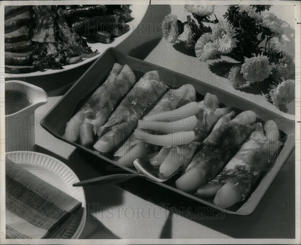 1970 Blintz Dish Crepes Cream Cheese Pears - Historic Images