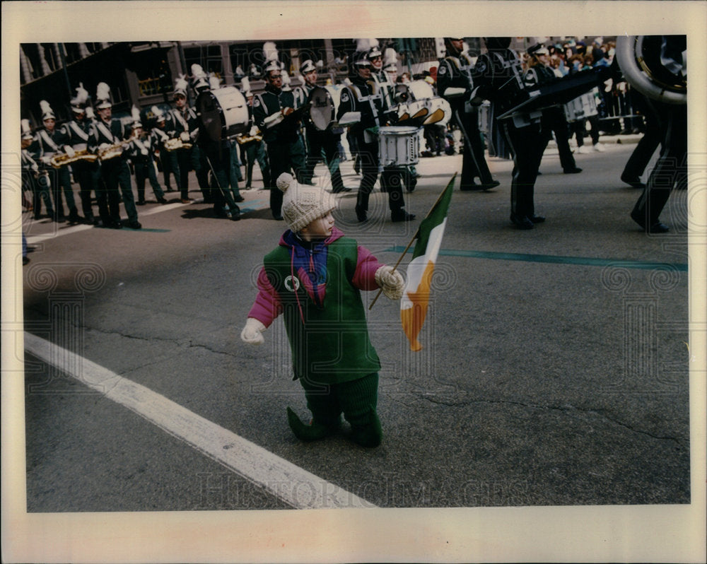 1993 Kid Holding Flag Band Marching Patrick - Historic Images