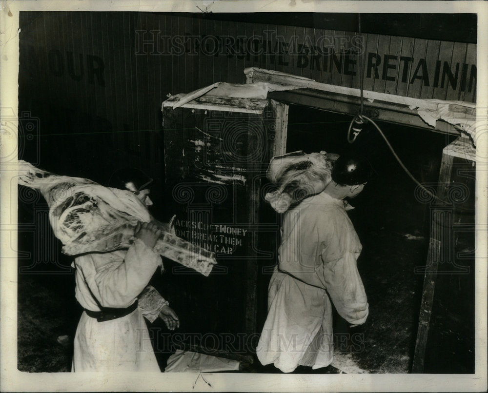 1937 Loading Meat Into Refrigerated Cars - Historic Images