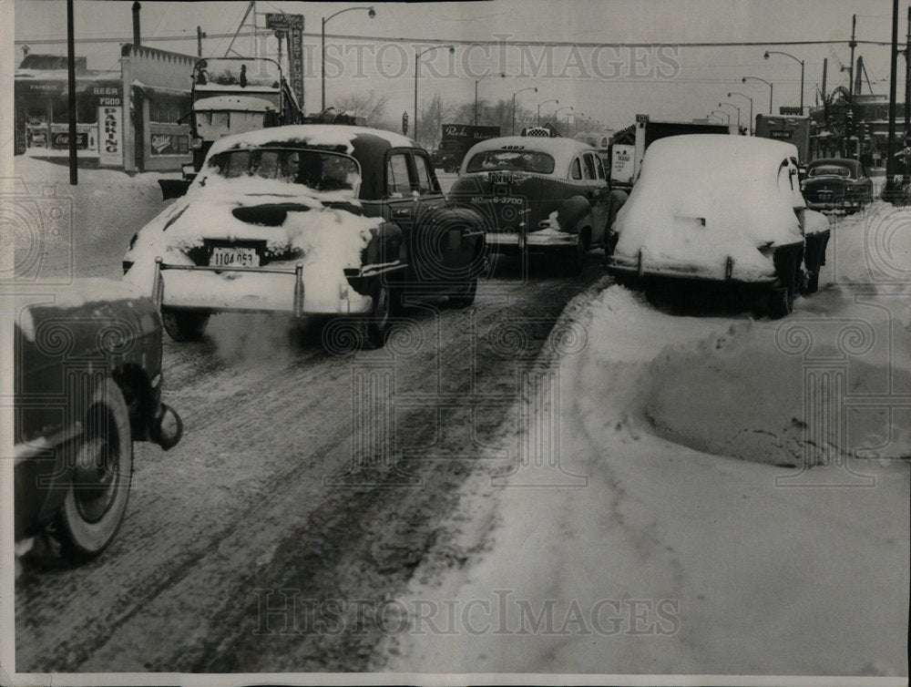 1951 Winter Traffic Obstacle - Historic Images