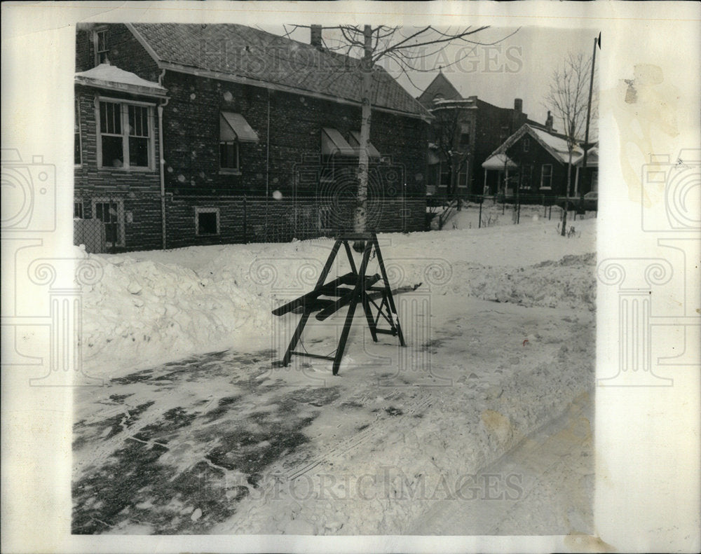 1964 Snow ice parking Chicago street road - Historic Images