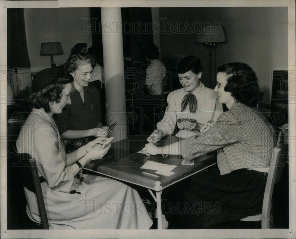 1951 YWCA group girls play cards. - Historic Images