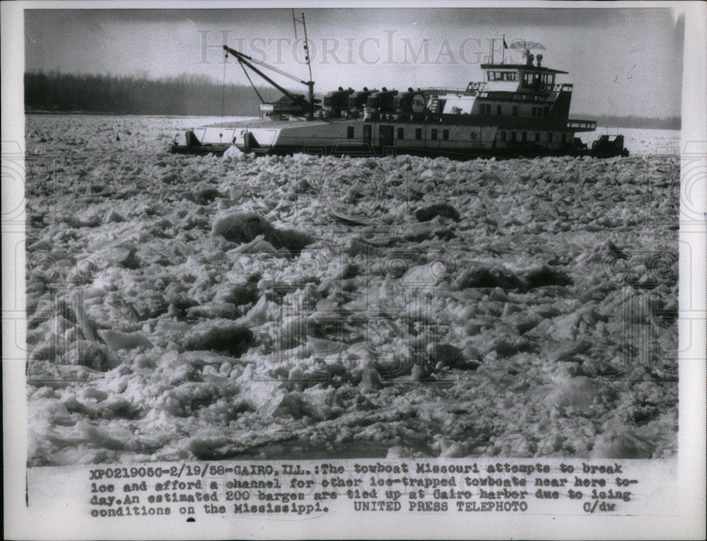 1958 Tow Boat Missouri Break Ice Trapped - Historic Images