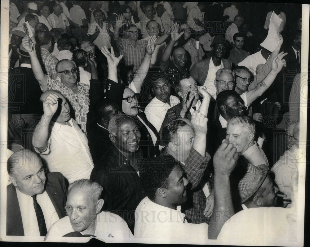 1965 Jubilant Cabdrivers cheer taxi union - Historic Images