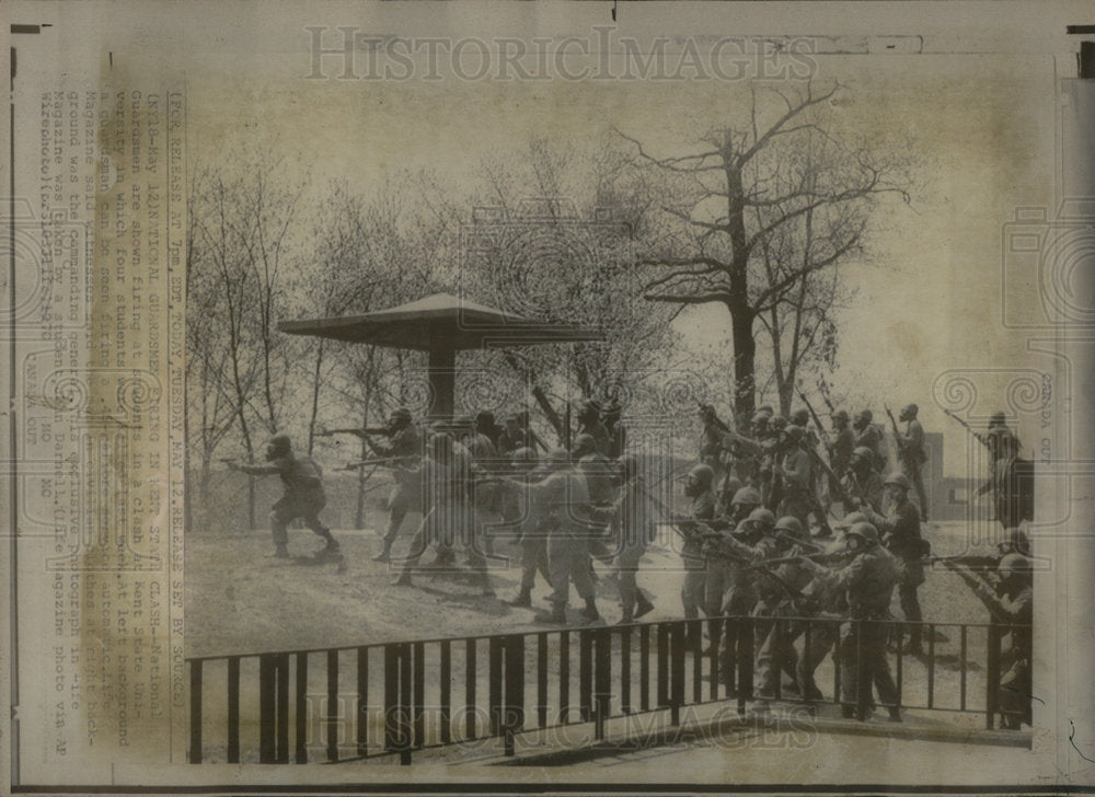 1970 National Guardsmen Firing in Clash - Historic Images