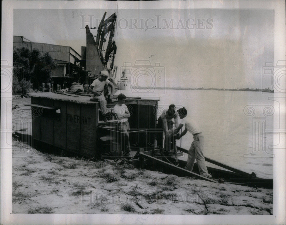 1949 Boys in Home made Boat River Rat. - Historic Images