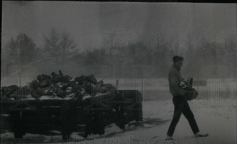 1965 Chicago Winter Boy Carrying Firewood - Historic Images