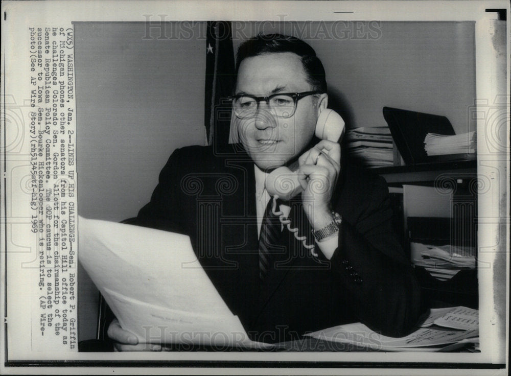 1969 Sen. Robert Griffin on the phone - Historic Images