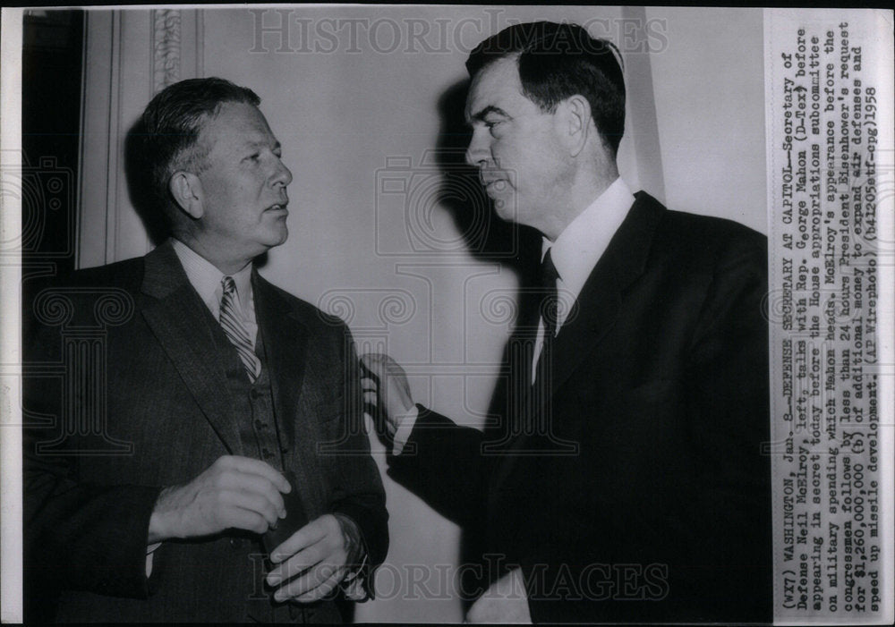 1958 Defense Sec. Neil McElroy with Rep Geo - Historic Images