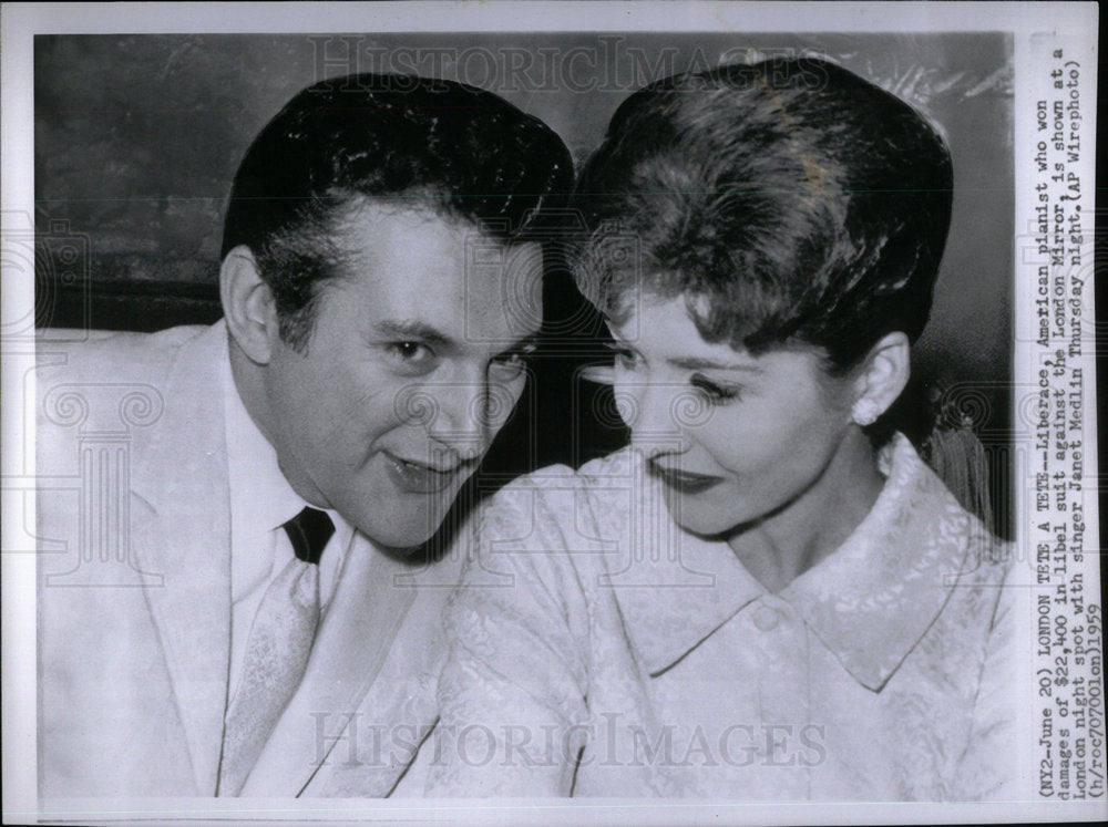 1959 Liberace Pianist Janet Medlin Singer - Historic Images