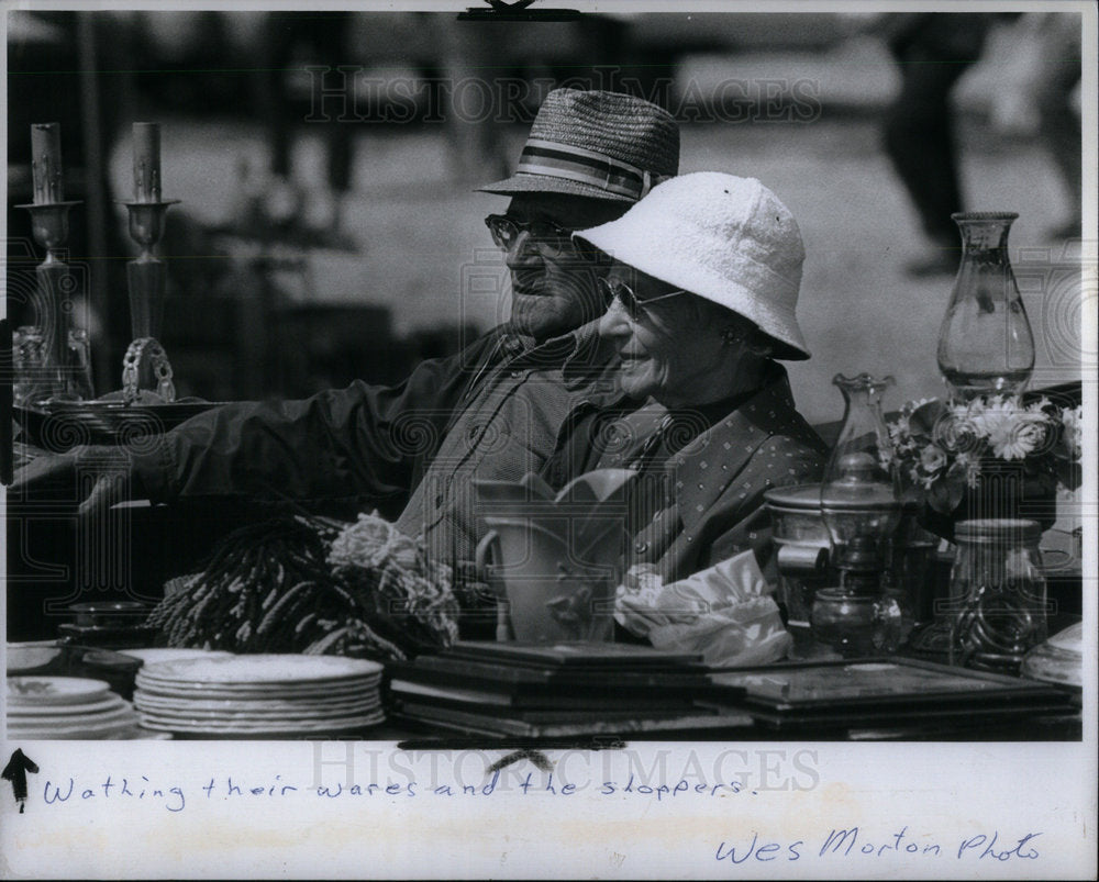 1978 Senior citizens waiting wares shoppers - Historic Images